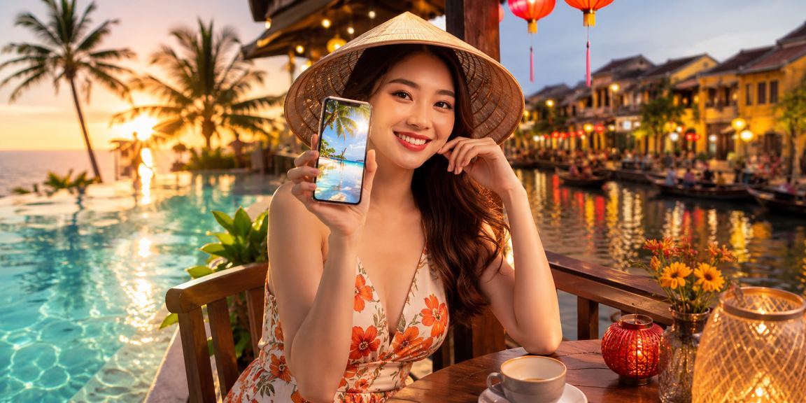 Người chơi tại Hội An trải nghiệm casino trực tuyến trên điện thoại trong quán cà phê